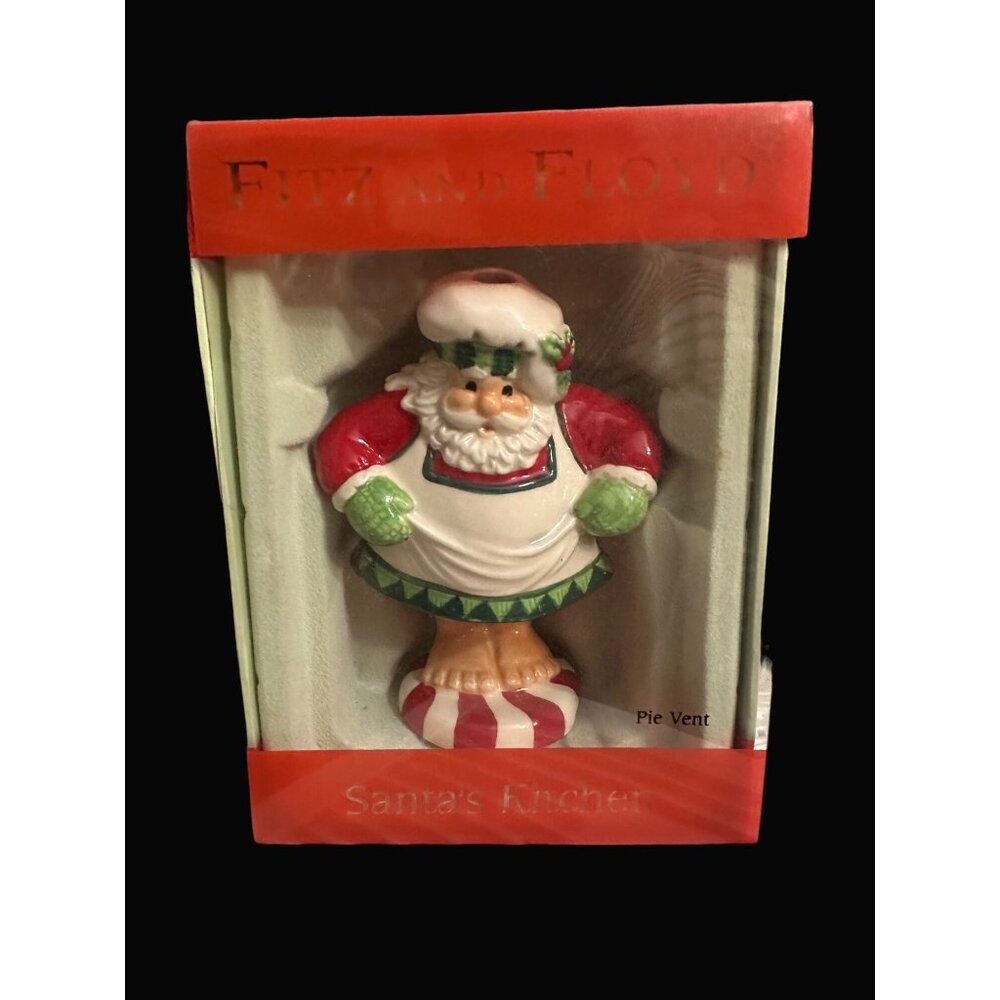 Fitz And Floyd Santas Kitchen Pie Vent Figurine Chef‎ Hat & Apron Ceramic
